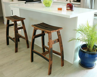 Whiskey Barrel Saddle Bar Stool