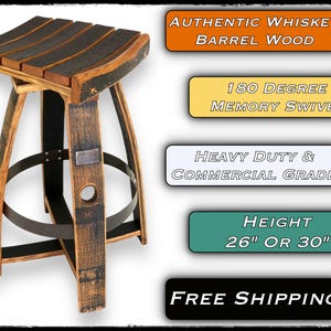 Whiskey Barrel Bar Stool With Memory Swivel | Rotating Barstools