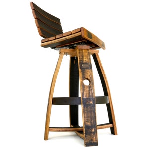 Whiskey Barrel Swiveling Bar Stool With Backrest | Rotating Barstools