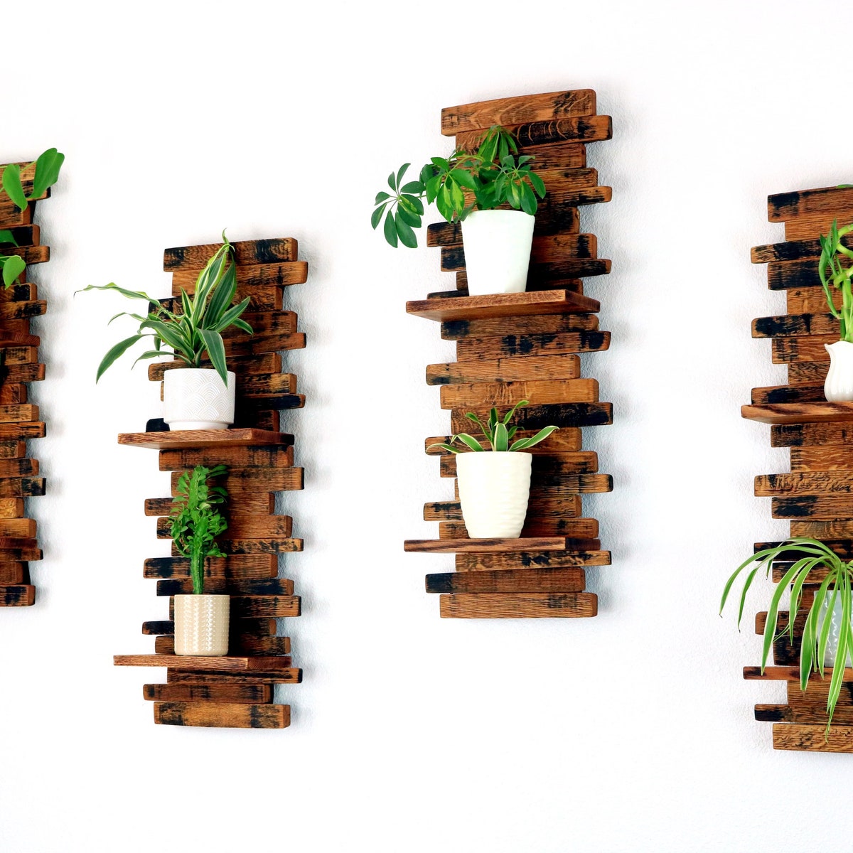 Up-cycled Whiskey Barrel Plant Shelving