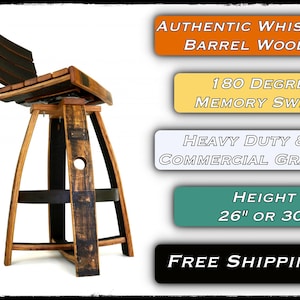 Swiveling Whiskey Barrel Barstools - Backrest and Footrest - Kitchen Island and Home Bar Height - Commercial Grade Durable