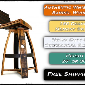 Whiskey Barrel Swiveling Bar Stool With Backrest - Rotating Barstools - Kentucky Bourbon Furnishings - Reclaimed Oak - Up-cycled Designs