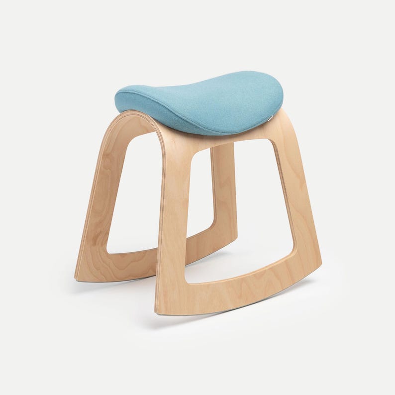 Office Chair, Desk Chair, Desk Stool, Saddle Stool, Saddle Chair, Ergonomic Chair, Office Stool, Modern Wood Chair, Ergonomic Stool - Muista Wool (Blue)