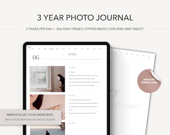 3 Year Digital Photo Journal | Goodnotes and Notability Journal, Digital Photo Album, One Memory a Day Journal, Reflection Hyperlinked PDF