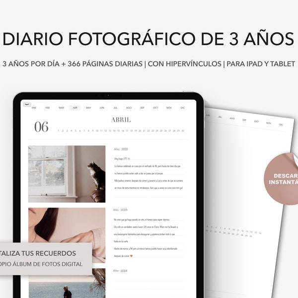 Diario Fotográfico de 3 Años, Un Recuerdo Al Día, Diario de Gratitud, Goodnotes y Notability, Álbum de Fotos Digital, Diario para iPad