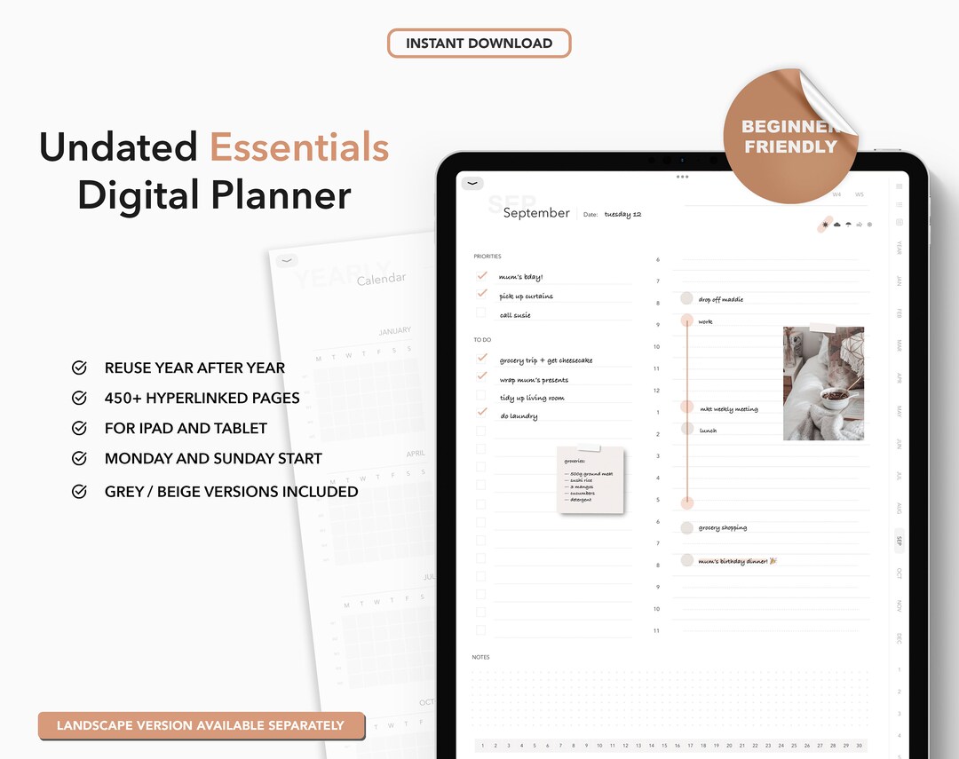 Undated Digital Planner for Beginners | Goodnotes and Notability ...
