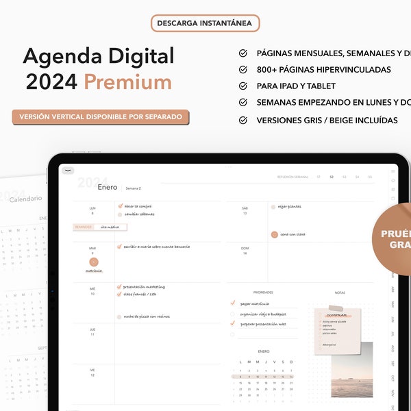Agenda Digital 2024 Español, Planificador Digital 2024, Agenda Digital para iPad, Goodnotes y Notability, Agenda Digital con Hipervínculos