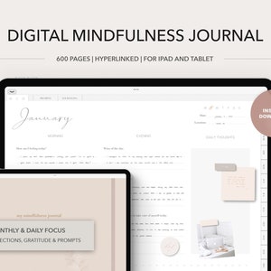 Digital Mindfulness Journal | Daily Self-Reflection Journal, Guided Prompts, Minimalist PDF Journal for Goodnotes & iPad