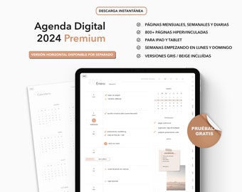 Agenda Digital 2024 Español, Planificador Digital 2024, Agenda Digital para iPad, Agenda Digital con Hipervínculos, Goodnotes y Notability