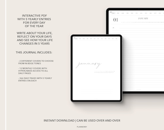 One Line a Day Digital Daily Journal, 5 Year Journal, Goodnotes