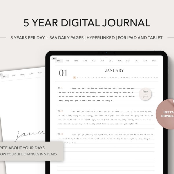 Journal numérique de 5 ans, Journal d'une ligne par jour, Journal de gratitude numérique, Journal de bonnes notes, Journal de notabilité, Journal de 5 ans