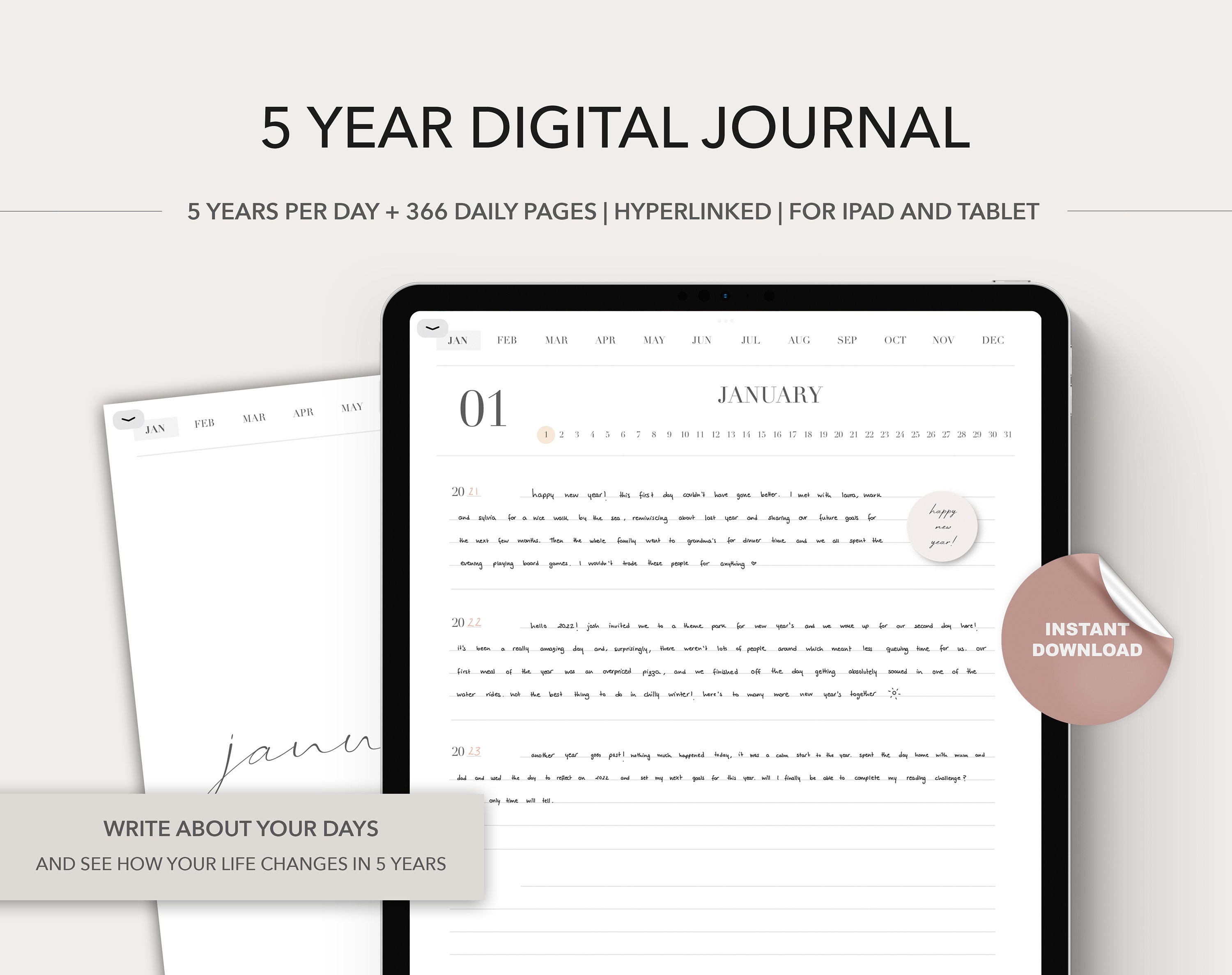 Digital One Line a Day Journal (5-Year) - GoodNotes Template