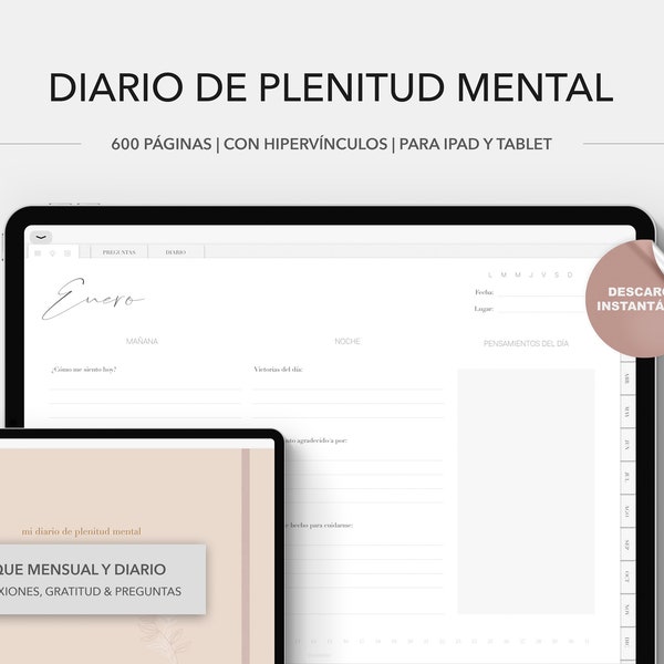 Diario Digital de Plenitud Mental, Diario de Gratitud, Goodnotes y Notability, Agenda de Gratitud, Diario Digital de Mindfulness