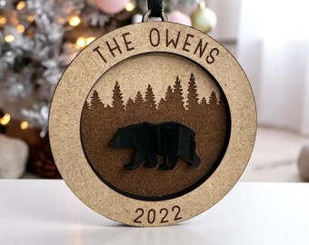 Enfeite de urso personalizado | Enfeite de Natal personalizado | Enfeite de natureza selvagem personalizado | Enfeite para atividades ao ar livre | Enfeite personalizado
