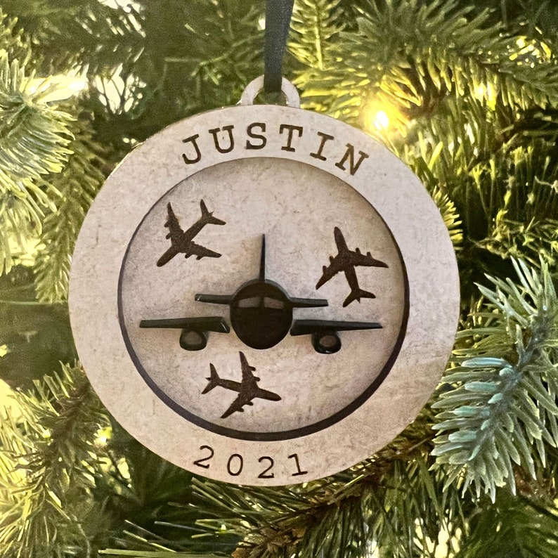 Customized Pilot Ornament Custom Christmas Ornament Custom Airplane Ornament Flight Attendant Ornament Personalized Ornament image 1