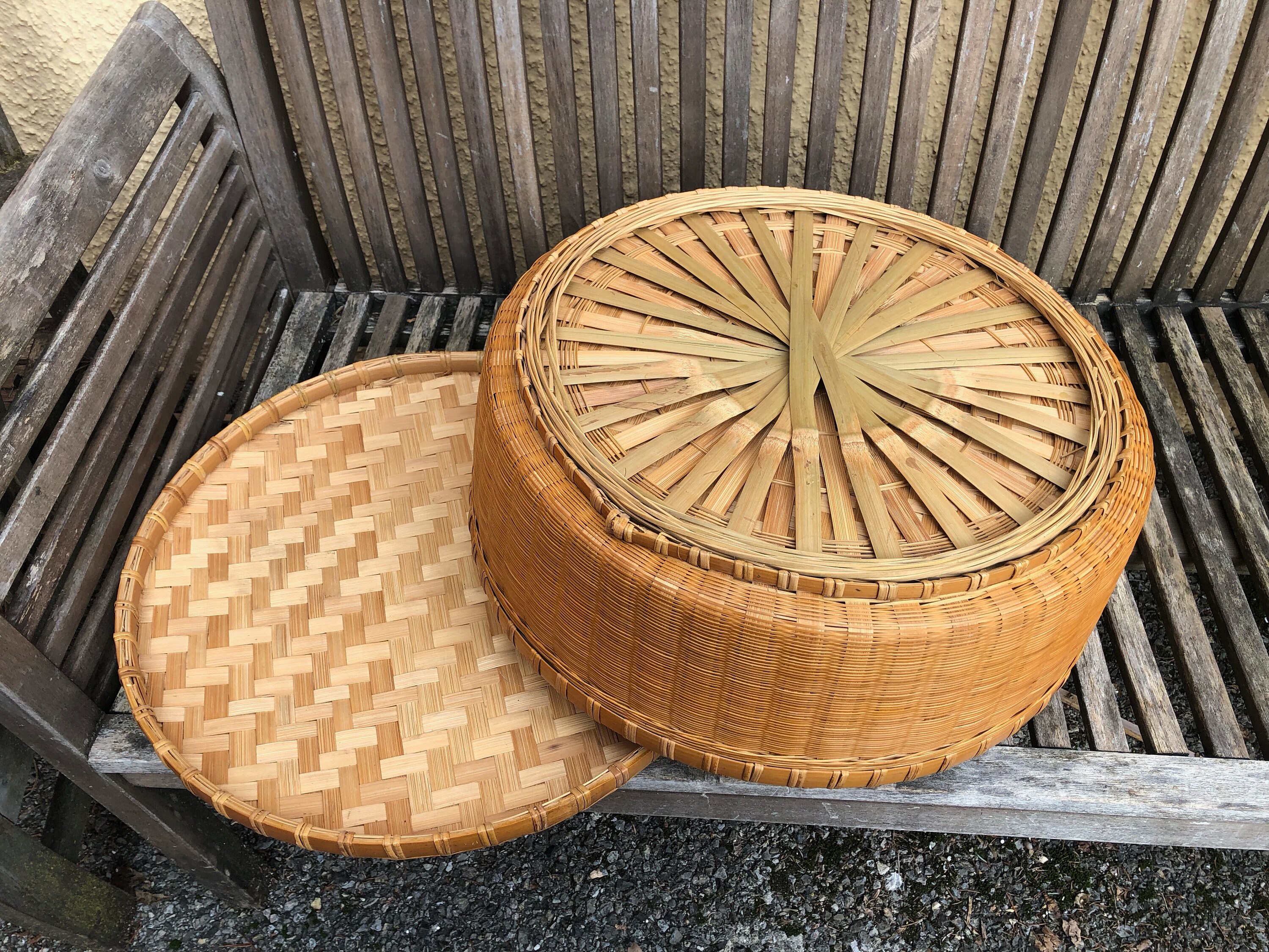 ビンテージの職人技の籐と竹のバスケット - 直径 45 cm - Etsy 日本