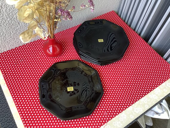 Arcoroc Octime Black Art Deco Plates Etsy Uk