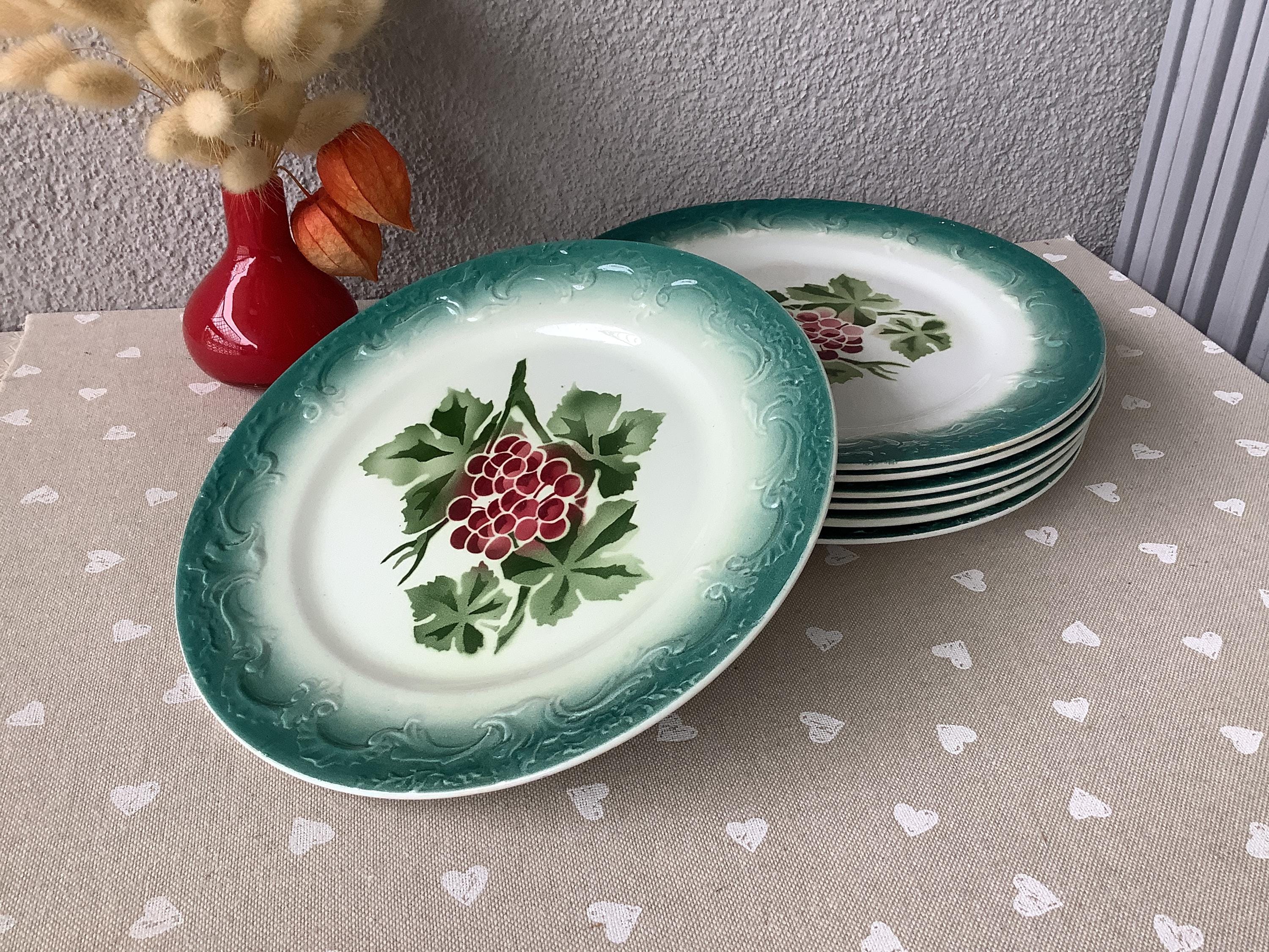 Dînette Miniature PEXONNE – Service à Café En Faïence – Motif Fleurs Rouge Grenat – Fabrication Française