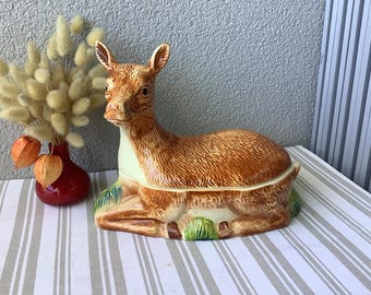 ヴィンテージ フランス製 ミシェル・コーガン 陶器製 鹿のテリーヌ