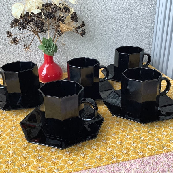 Tasses Arcoroc Octime noir grande taille style art déco