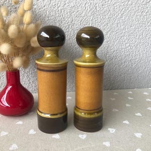 Vintage Goebel West Germany Salt and Pepper Shakers – 1970s Ceramic Duo – Mid-Century Modern Ochre & Brown Fat Lava Style