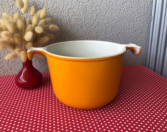 Olla de fondue saboyana Le Creuset "La Mama" de Enzo Mari - Hierro fundido esmaltado en naranja volcánico - Diseño de la década de 1970 - Hecho en Francia