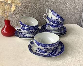 Tasses japonaises bleu cobalt en porcelaine coquille d'œuf