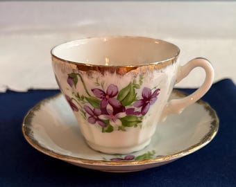 Vintage Violet Demitasse Cup and Saucer | Purple Floral Grandmillennial China