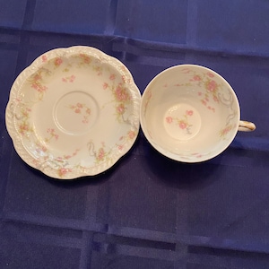 Haviland Limoges &quot;Princess&quot; Teacup and Saucer - Delicate Pink Floral - French Porcelain