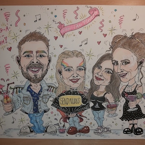 Caricature, Hand Drawn Colour Original Artwork Personalised From Your Photos. Not Digital, 100% Original Posted Caricatures