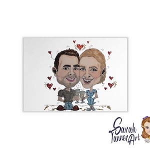 Hand Drawn Colour Caricature: Personalised Original Artwork image 1