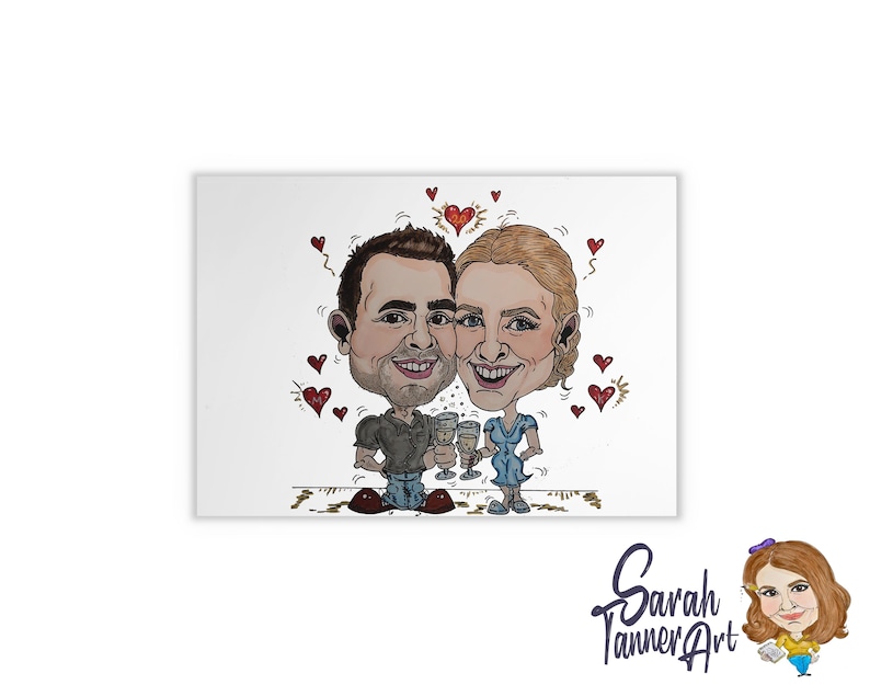 Hand Drawn Colour Caricature: Personalised Original Artwork image 1