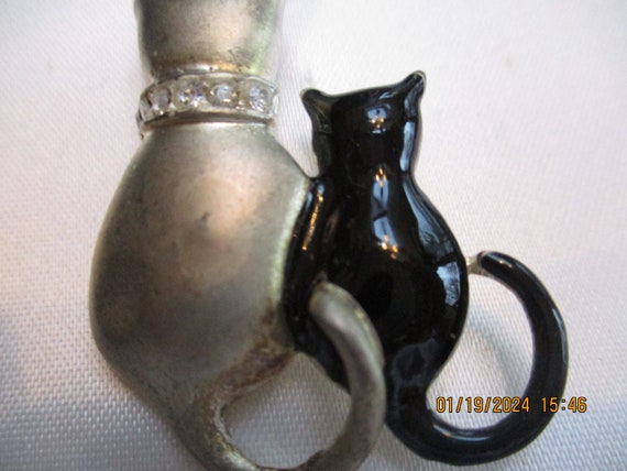 Cat Booch Pin Silver w Crystal Necklace & Black K… - image 2