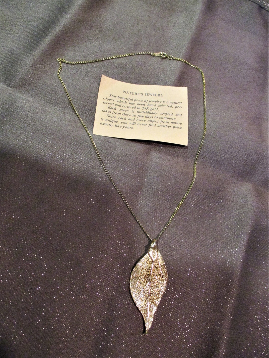 Vntg Nature's Jewelry 24 K Gold Leaf Necklace on a 9 1/2 19 Chain Etsy