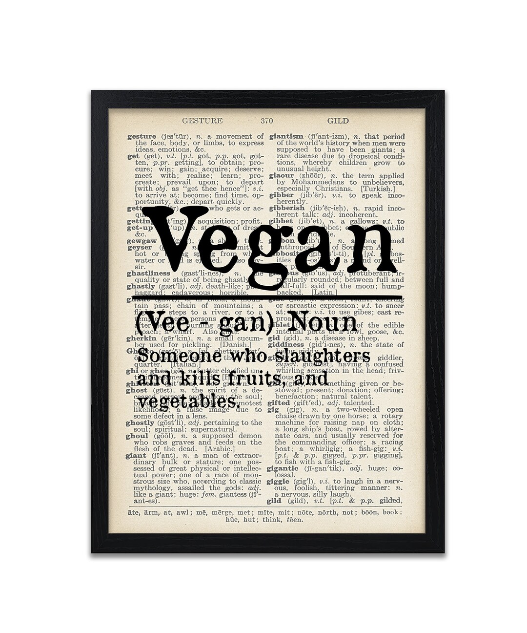 Vegan Definition Vegan Definition Funny Definition Print Etsy UK