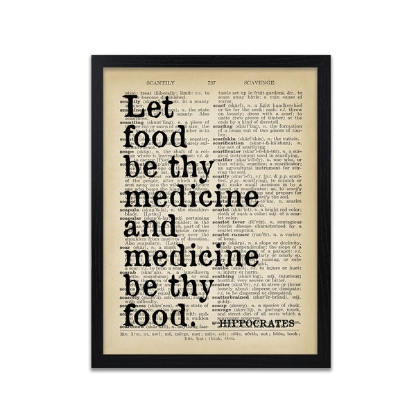 Hippocrates Quote Print - Foodie Gift - Food Be Thy Medicine Quote - Dictionary Prints