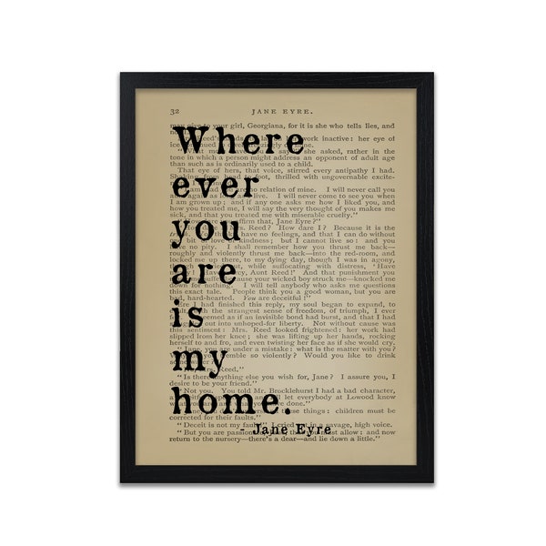 Citation de livre Jane Eyre - où que vous soyez, ma maison est imprimée devis - impressions de citations classiques