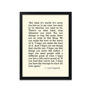 F Scott Fitzgerald For What It's Worth Quote Inspirational Print Gift - Typography Prints