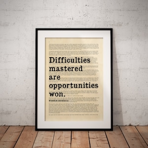 Difficulties Mastered Quote Print - Winston Churchill Quotes - Prime Minister Speech - Unframed - Personalisation Options Available