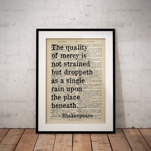 Stampe con citazioni di Shakespeare - Qualità della Misericordia, Il Mercante di Venezia - Stampa con citazioni del dizionario - Senza cornice - Opzione personalizzata disponibile