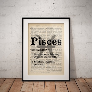 Pisces Definition Prints - Horoscope Definition Print - Zodiac Dictionary Definitions - Unframed