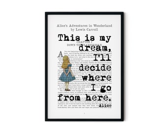 Alice In Wonderland Mad Hatter quote book page art print - vintage antique inspiration