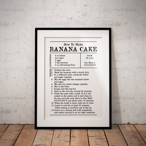 Bananenbrot Rezept Karte Print - Lieblingsrezepte Küche Wand Dekor - Kann personalisiert werden