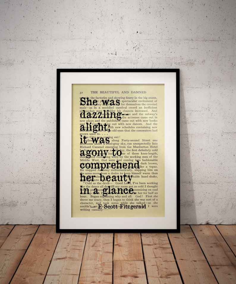 The Beautiful and Damned Book Quote Print She Was Dazzling Etsy