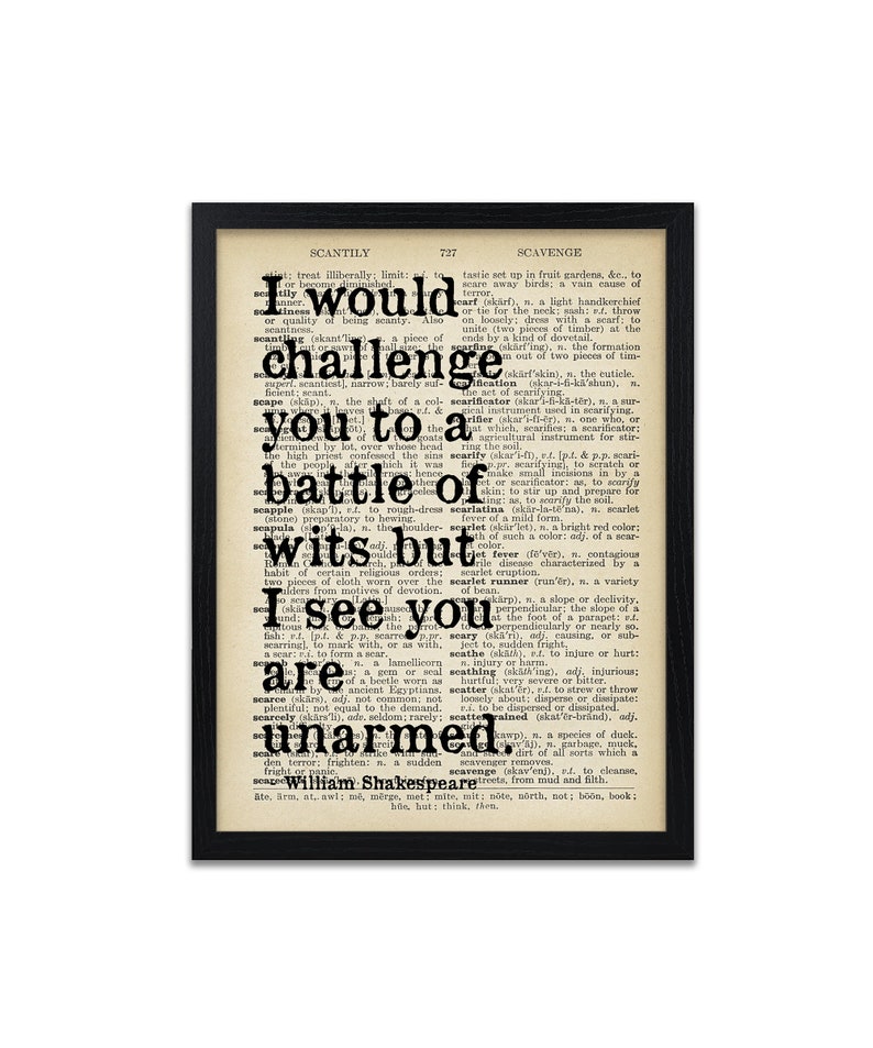 Shakespeare Quote Print Battle of Wits Quotes William Shakespeare Prints Frame Not Included image 4