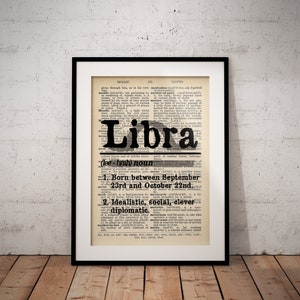 Libra Definition Prints - Horoscope Definition Print - Zodiac Dictionary Definitions - Unframed