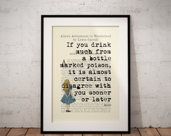Alice In Wonderland Mad Hatter quote book page art print - vintage antique inspiration
