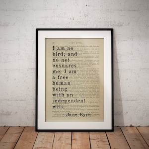 Jane Eyre Book Quote - Free Human Being With An Independent Will Quote Print - Classic Quote Prints