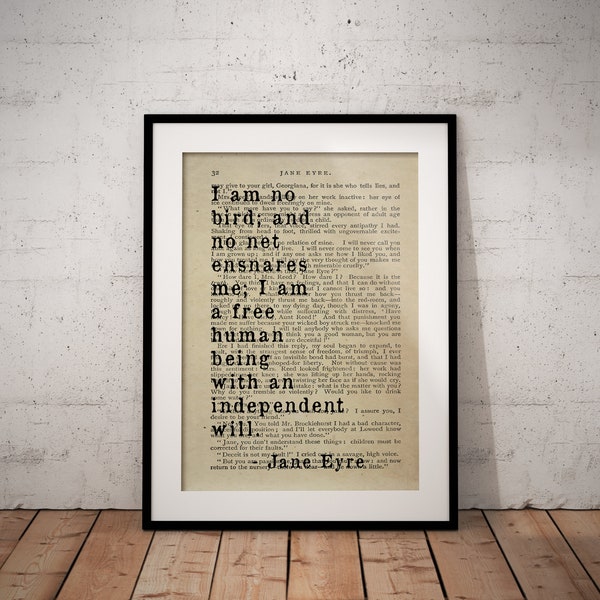 Jane Eyre Book Quote - Free Human Being With An Independent Will Quote Print - Classic Quote Prints