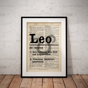 Leo Definition Prints - Horoscope Definition Print - Zodiac Dictionary Definitions - Unframed